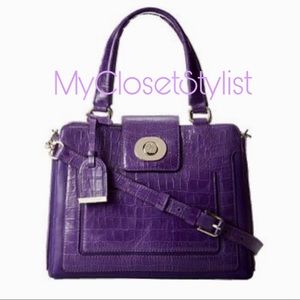 COLE HAAN Crocodile Leather Crossbody Satchel Purse!NEW! nib Hand Bag purple